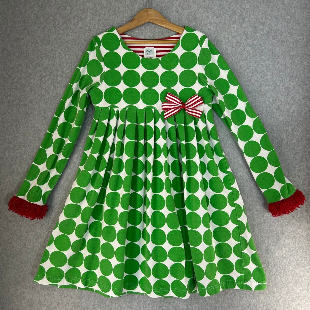 Peaches n Cream‎ Girls Size 10 Green Polka Dot Long Sleeve Dress Christmas Bow